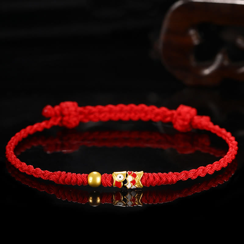 Unisex-Glücksarmband aus rotem 999er Gold mit Koi-Fisch zum Schutz