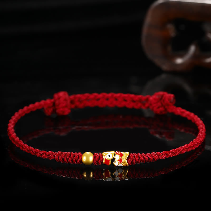 Unisex-Glücksarmband aus rotem 999er Gold mit Koi-Fisch zum Schutz