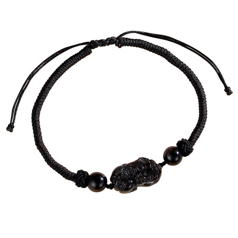 Unisex Silber Glanz Obsidian PiXiu Schutzarmband 8mm Perlen