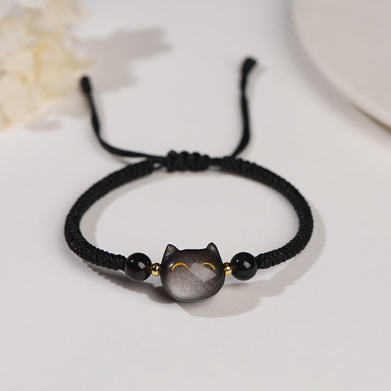 Unisex Silber Glanz Obsidian Erdbeerquarz Schutzarmband