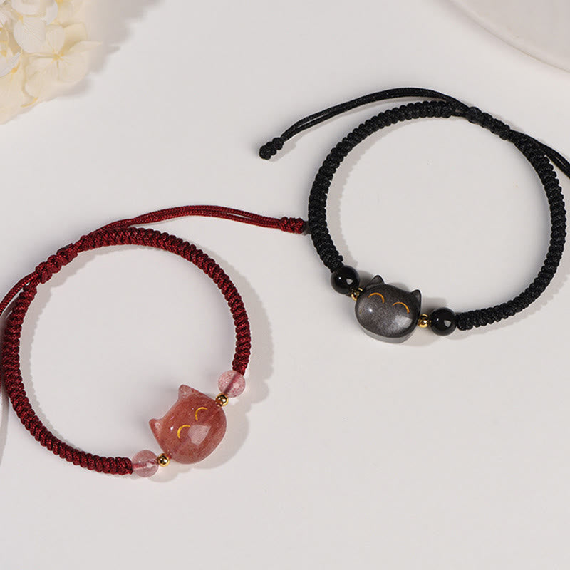 Unisex Silber Glanz Obsidian Erdbeerquarz Schutzarmband