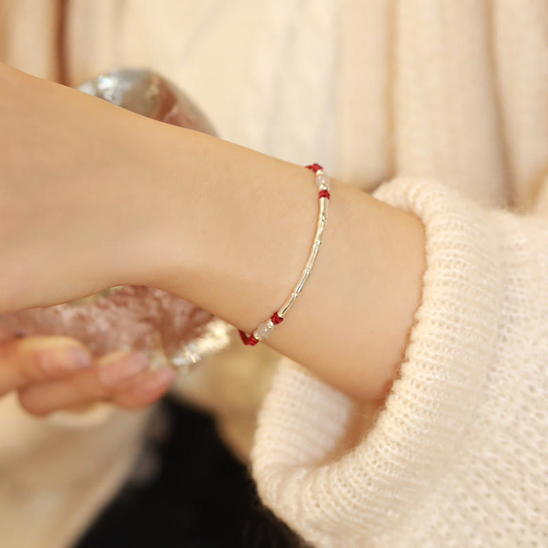 Unisex Sterling Silber Bambus Rote Schnur Achat Schutzarmband