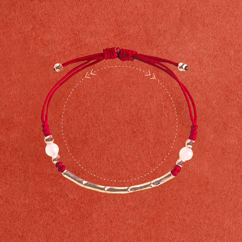 Unisex Sterling Silber Bambus Rote Schnur Achat Schutzarmband