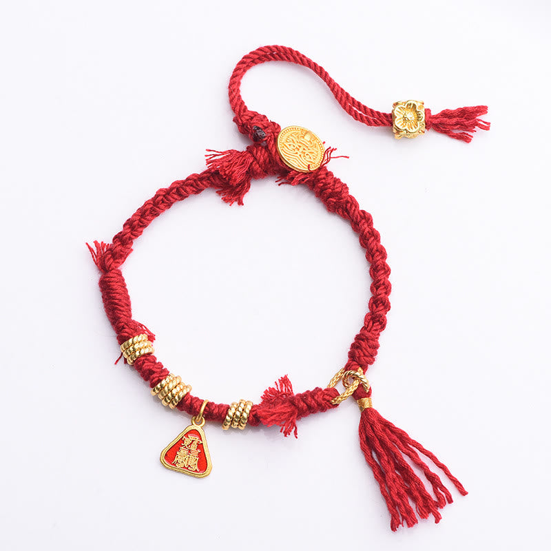 Unisex Tibetisches String Zakiram Göttin des Reichtums Blumenquaste Schutzarmband