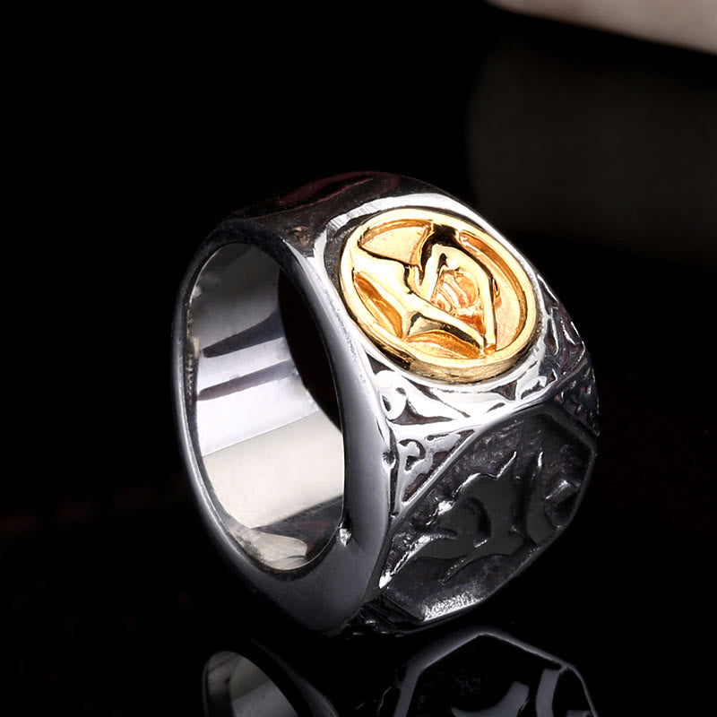 Unisex-Ring aus Titanstahl für spirituelle Balance mit Sanskrit-Schwertzeichen