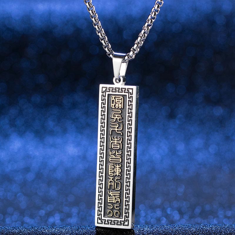 Unisex-Halskette aus Titanstahl mit Yin-Yang-Anhänger und Neun-Wort-Mantra