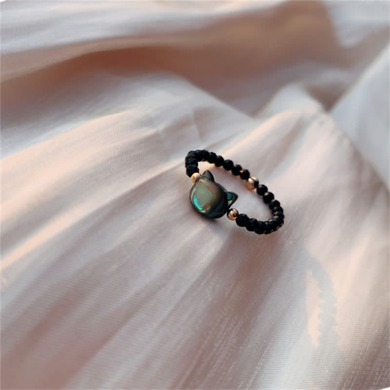 Unisex Tridacna Stein Katze 14K Gold Spiritueller Ring