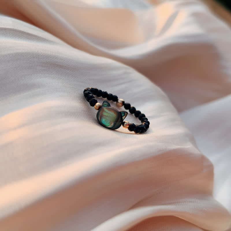 Unisex Tridacna Stein Katze 14K Gold Spiritueller Ring
