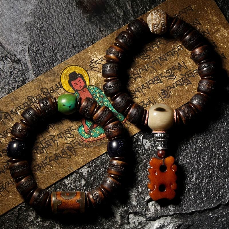 Unisex Yak Bone Dzi Bead Türkis Schutzarmband