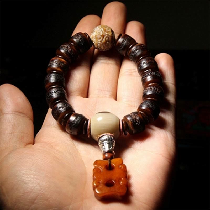 Unisex Yak Bone Dzi Bead Türkis Schutzarmband