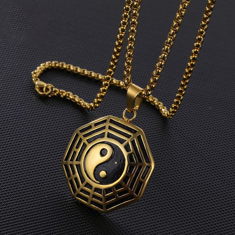 Unisex Yin Yang Bagua Titan Stahl Halskette Anhänger