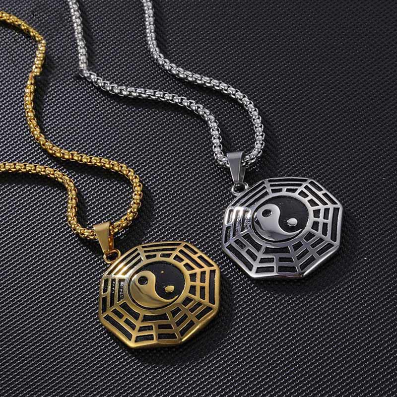 Unisex Yin Yang Bagua Titan Stahl Halskette Anhänger