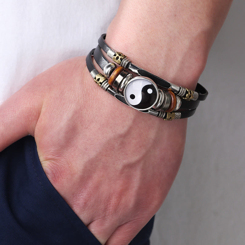 Unisex-Yin-Yang-Balancearmband aus Leder, 21,5 cm