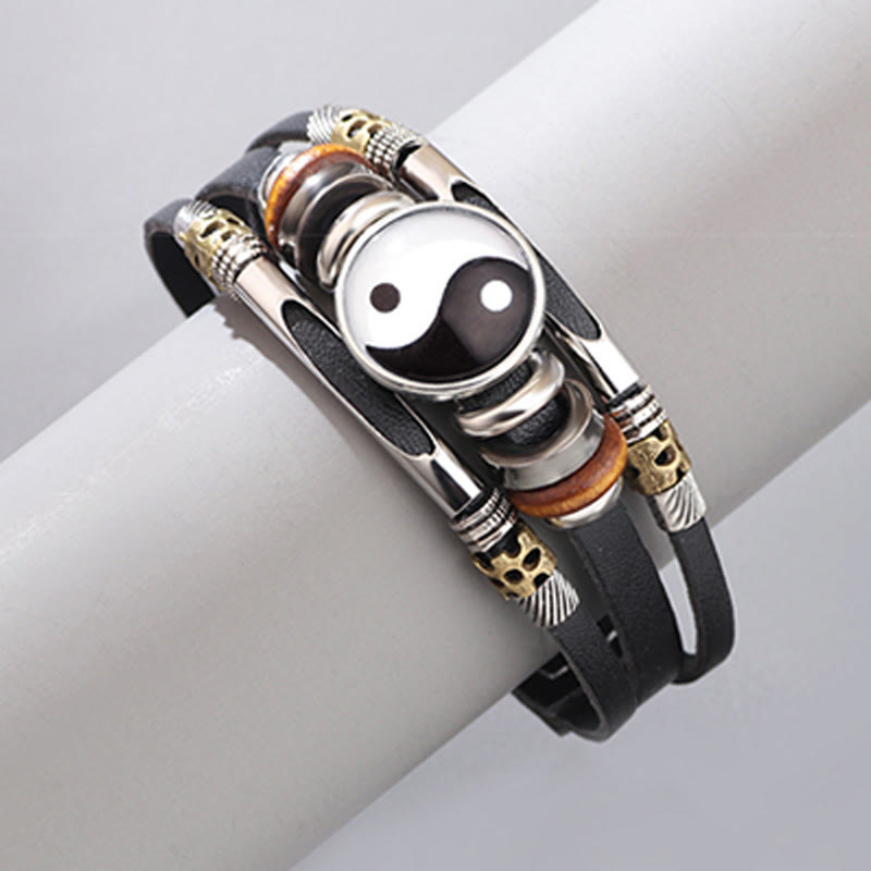 Unisex-Yin-Yang-Balancearmband aus Leder, 21,5 cm