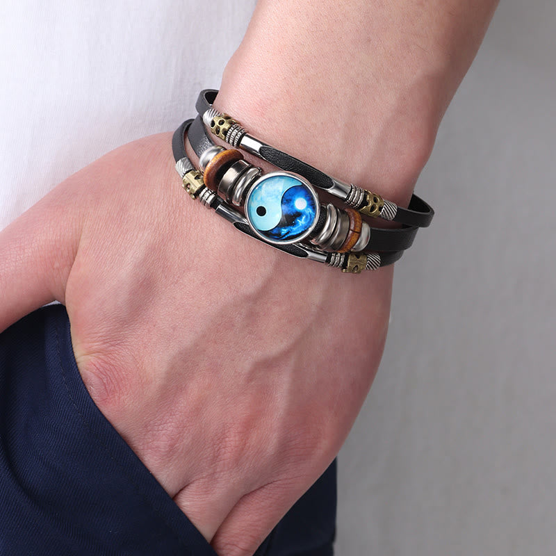 Unisex-Yin-Yang-Balancearmband aus Leder, 21,5 cm