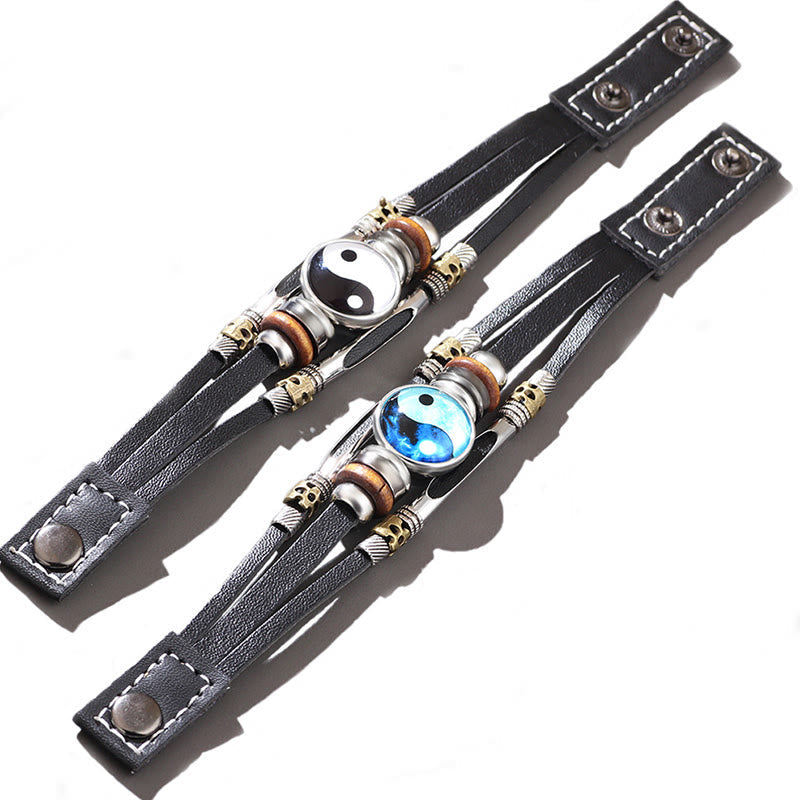Unisex-Yin-Yang-Balancearmband aus Leder, 21,5 cm