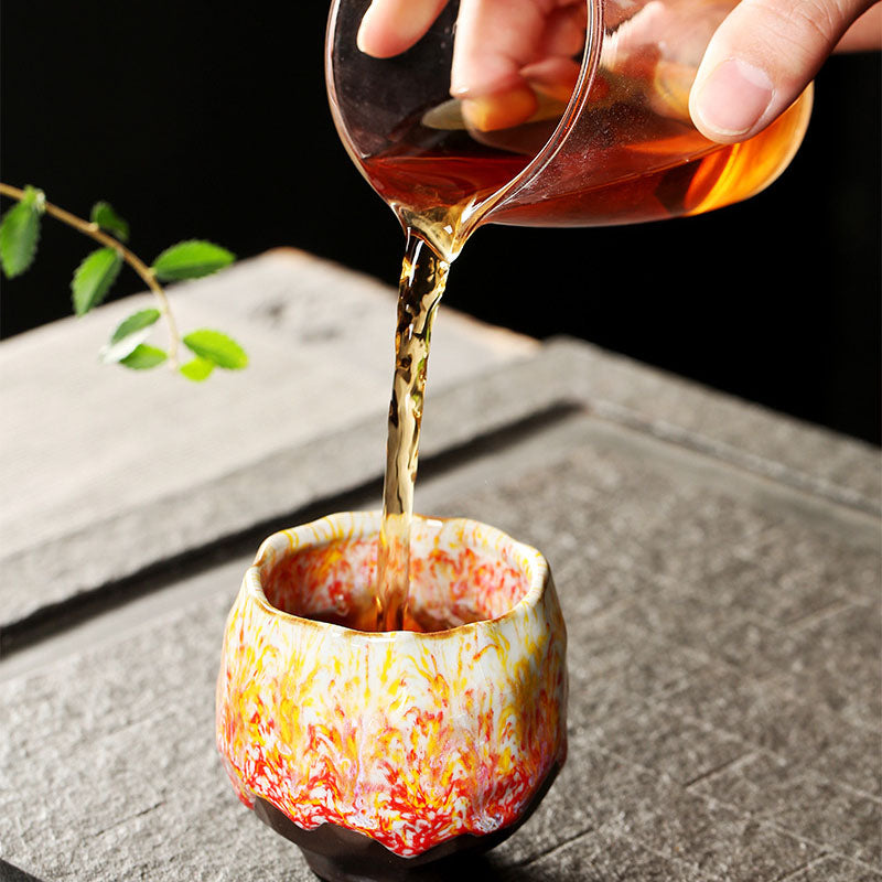 Lebendige Zen-Teetasse aus Keramik, 130 ml | Orangerot oder Grüngelb