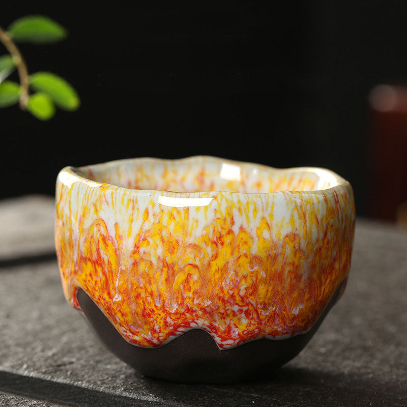 Lebendige Zen-Teetasse aus Keramik, 130 ml | Orangerot oder Grüngelb