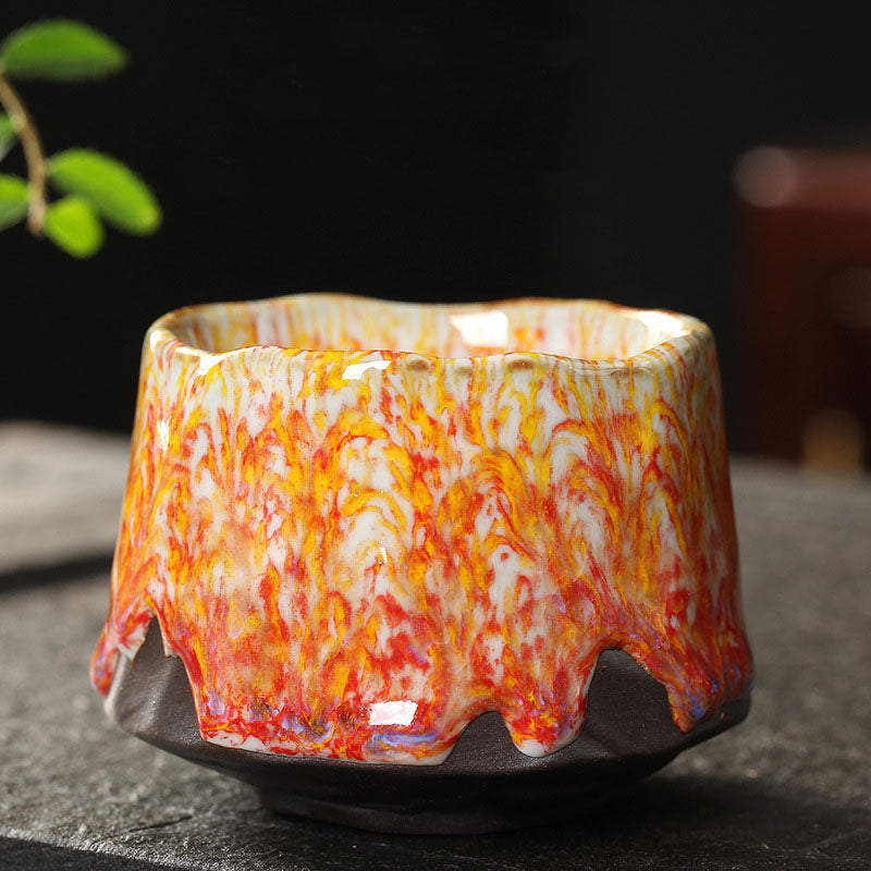Lebendige Zen-Teetasse aus Keramik, 130 ml | Orangerot oder Grüngelb