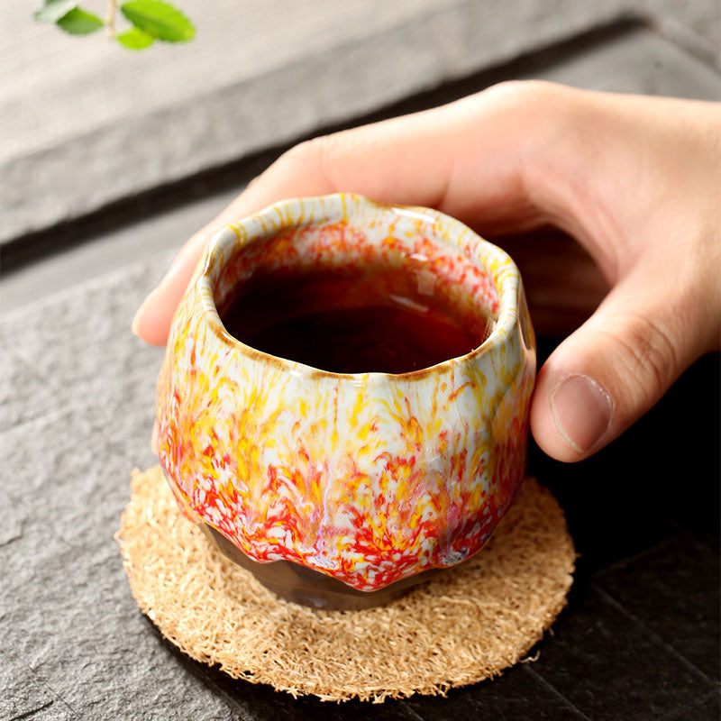 Lebendige Zen-Teetasse aus Keramik, 130 ml | Orangerot oder Grüngelb
