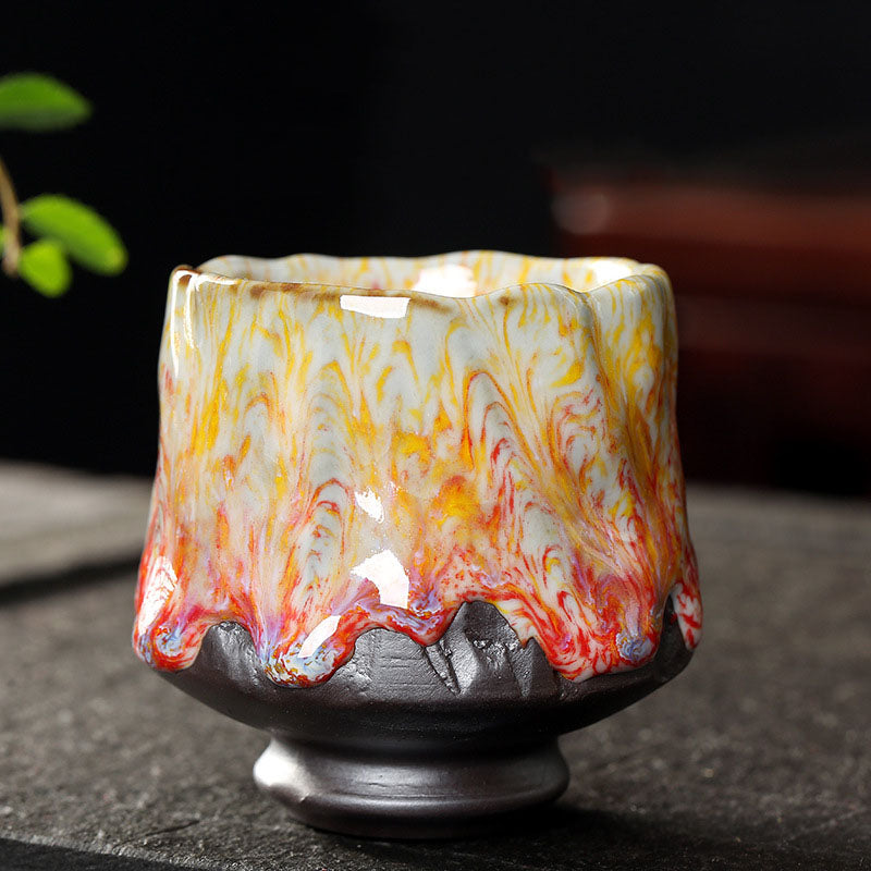 Lebendige Zen-Teetasse aus Keramik, 130 ml | Orangerot oder Grüngelb