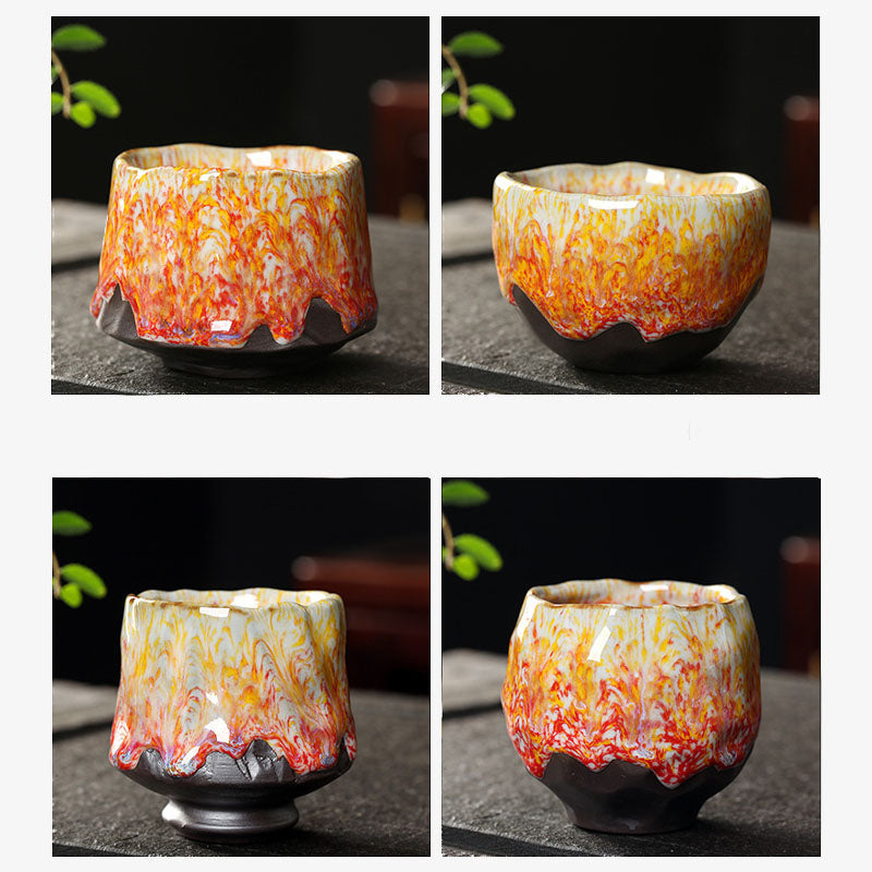 Lebendige Zen-Teetasse aus Keramik, 130 ml | Orangerot oder Grüngelb