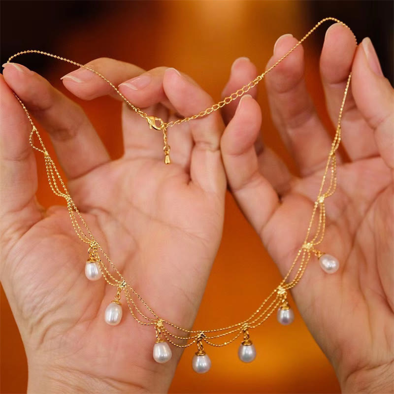 Vintage 14K Vergoldete Perlen Heilung Mehrschichtige Halskette