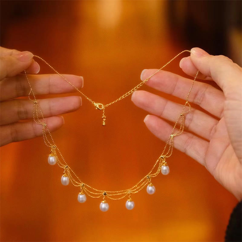 Vintage 14K Vergoldete Perlen Heilung Mehrschichtige Halskette