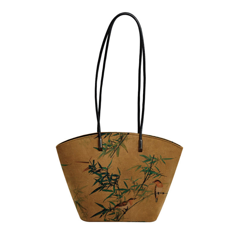 Vintage Bamboo Magpie Schultertasche mit großem Fassungsvermögen und Pfingstrosen-Schmetterling