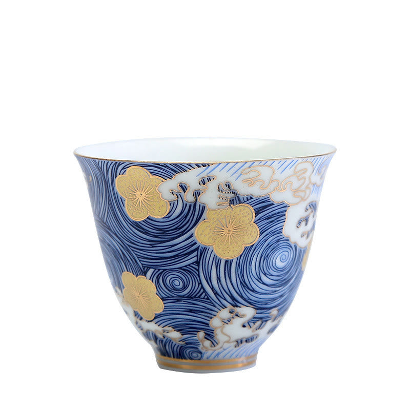 Vintage Keramik-Teetasse mit Meereswellen, 60 ml | Geschirr