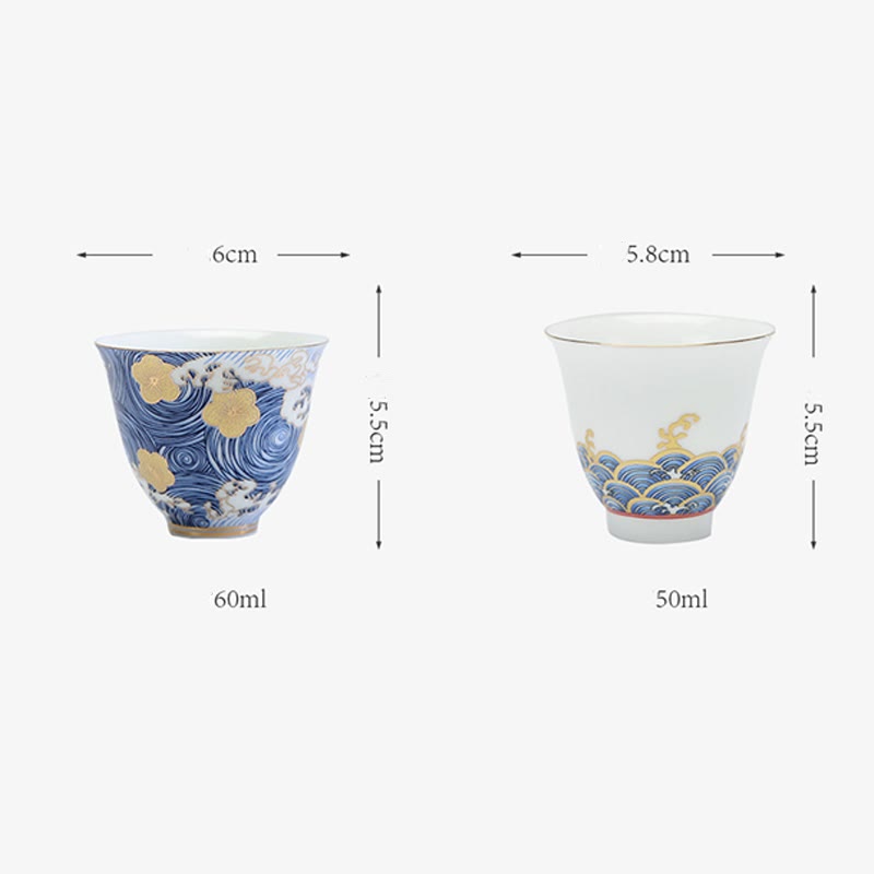 Vintage Keramik-Teetasse mit Meereswellen, 60 ml | Geschirr