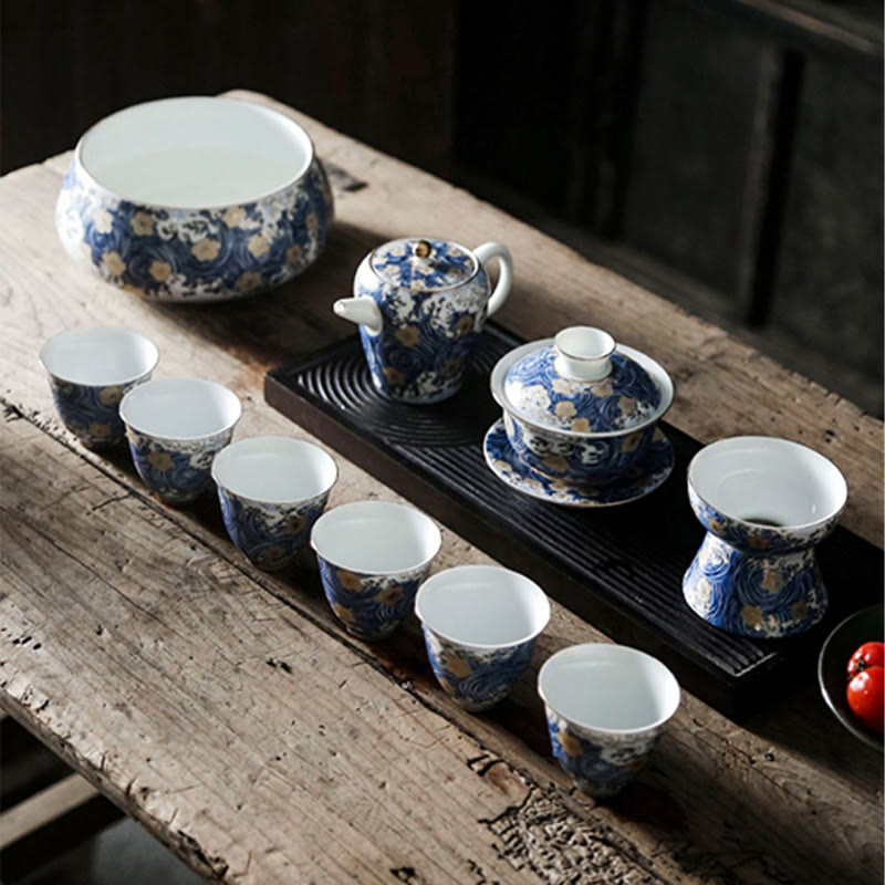 Vintage Keramik-Teetasse mit Meereswellen, 60 ml | Geschirr