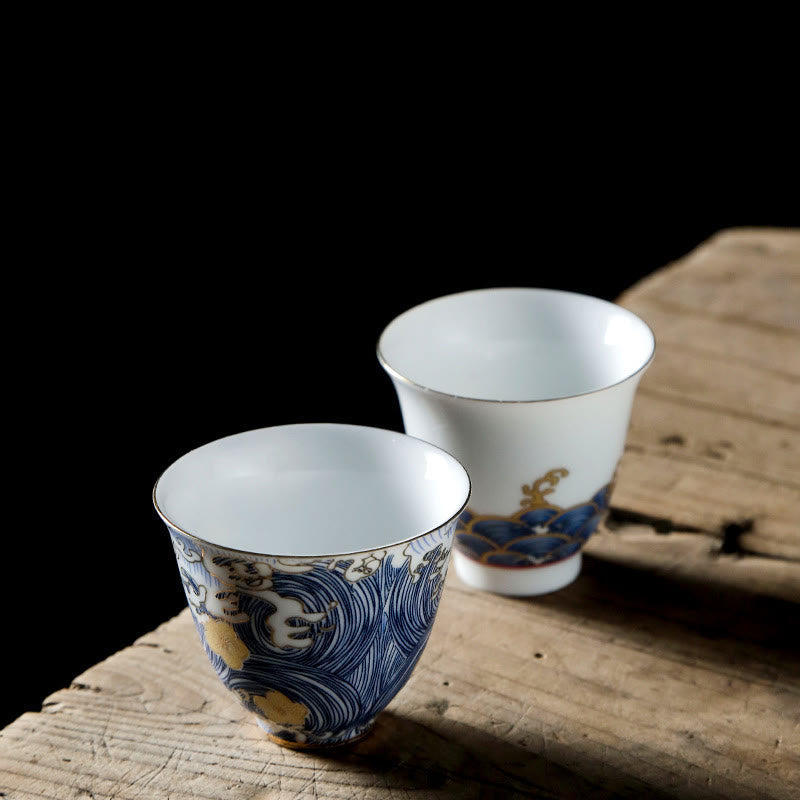 Vintage Keramik-Teetasse mit Meereswellen, 60 ml | Geschirr