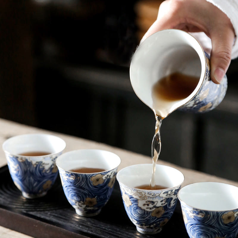 Vintage Keramik-Teetasse mit Meereswellen, 60 ml | Geschirr