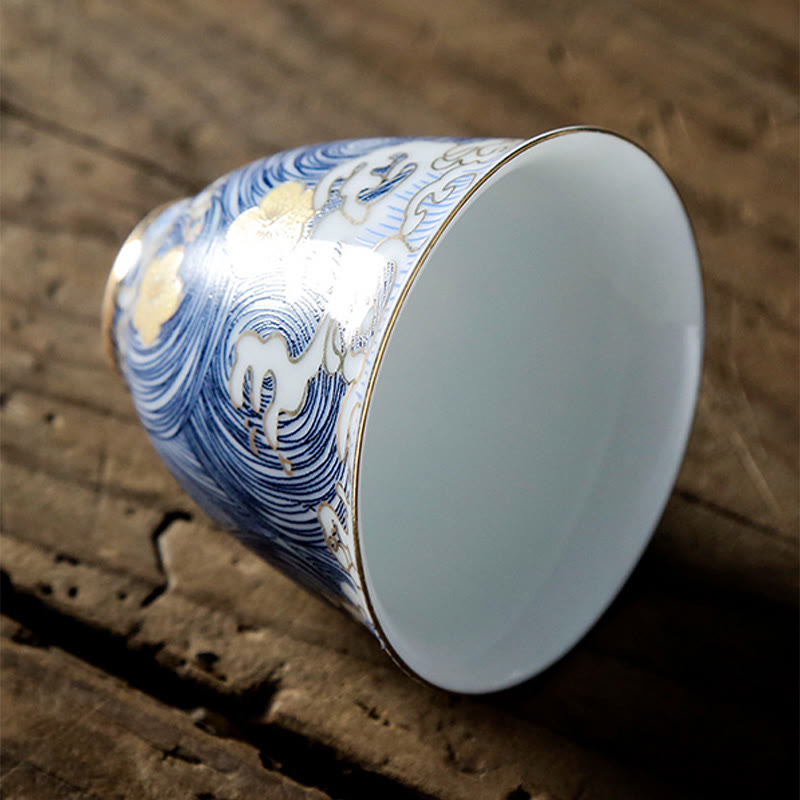 Vintage Keramik-Teetasse mit Meereswellen, 60 ml | Geschirr