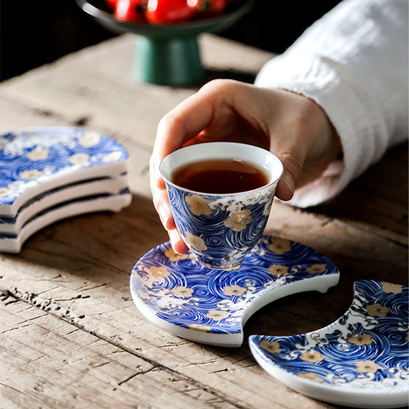 Vintage Keramik-Teetasse mit Meereswellen, 60 ml | Geschirr