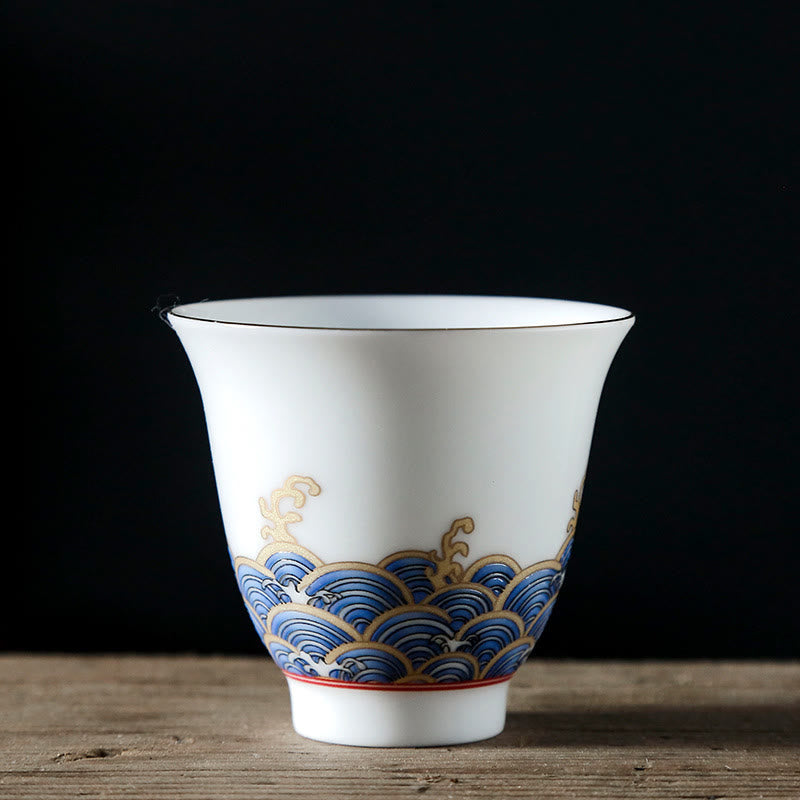 Vintage Keramik-Teetasse mit Meereswellen, 60 ml | Geschirr