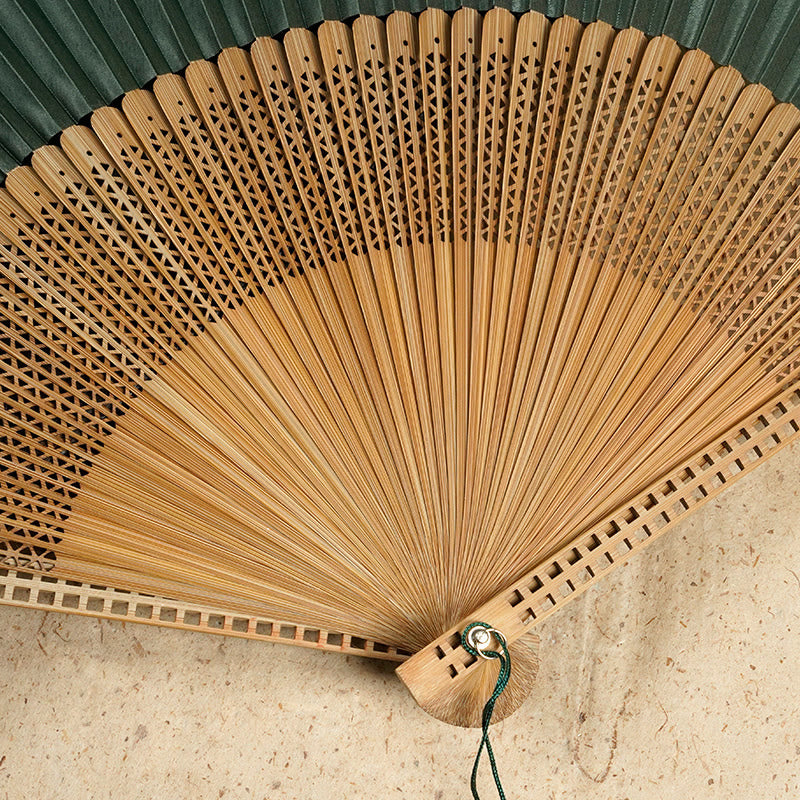 Vintage Chinesischer Faltfächer | Handfächer aus Bambus und Polyester