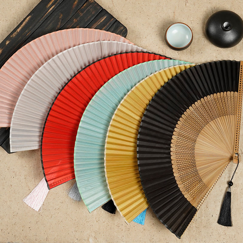 Vintage Chinesischer Faltfächer | Handfächer aus Bambus und Polyester