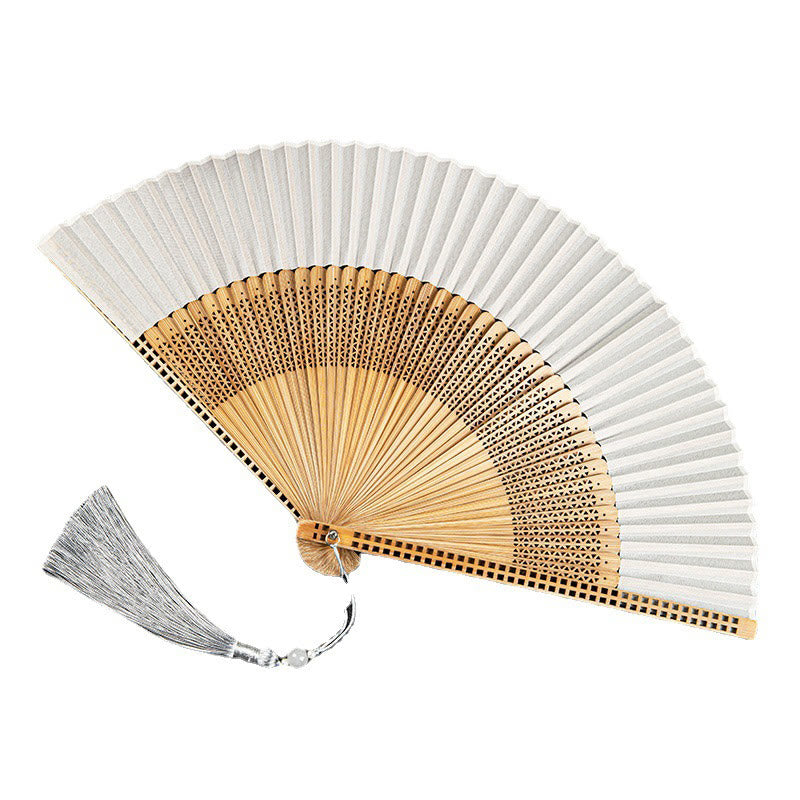 Vintage Chinesischer Faltfächer | Handfächer aus Bambus und Polyester