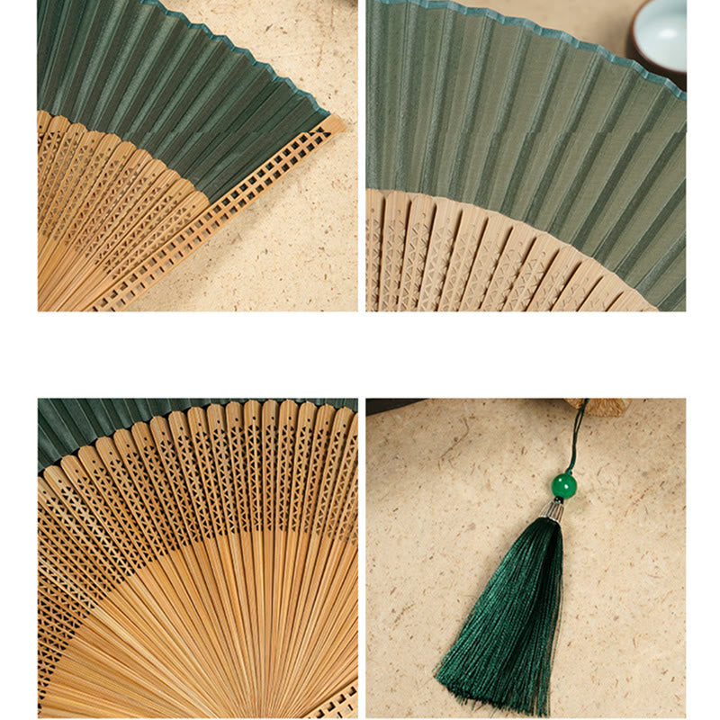 Vintage Chinesischer Faltfächer | Handfächer aus Bambus und Polyester