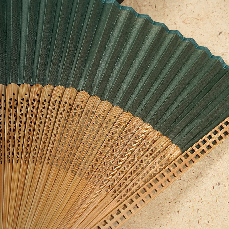 Vintage Chinesischer Faltfächer | Handfächer aus Bambus und Polyester