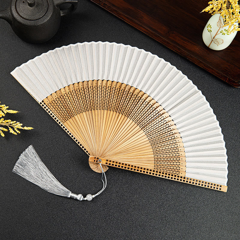 Vintage Chinesischer Faltfächer | Handfächer aus Bambus und Polyester