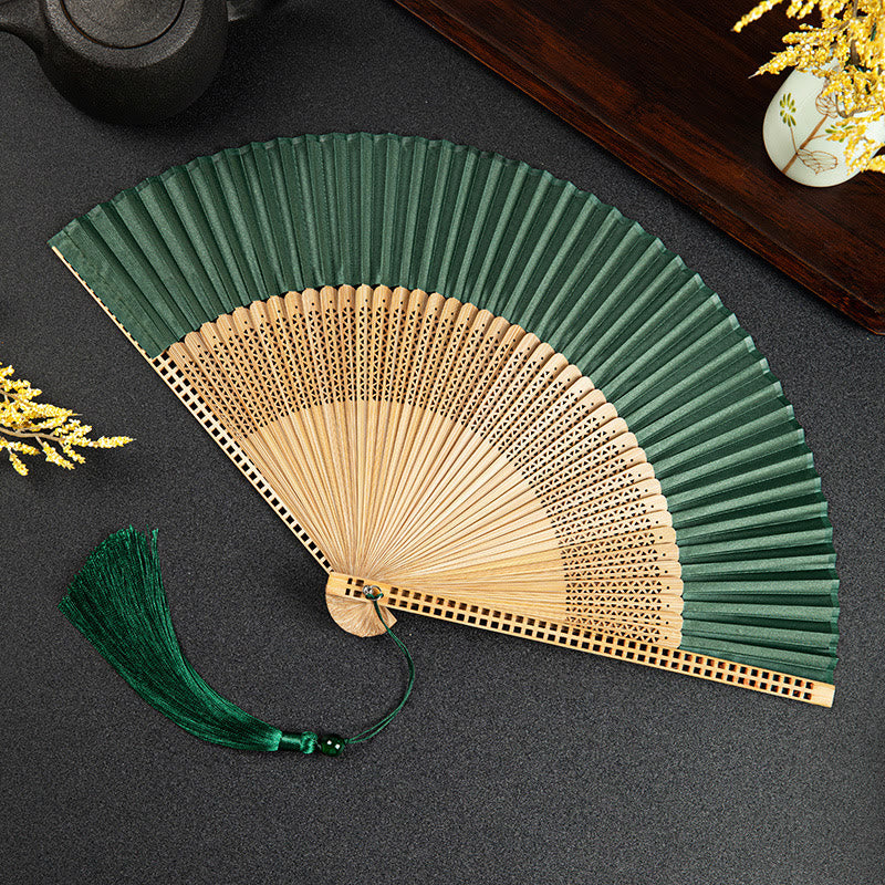 Vintage Chinesischer Faltfächer | Handfächer aus Bambus und Polyester