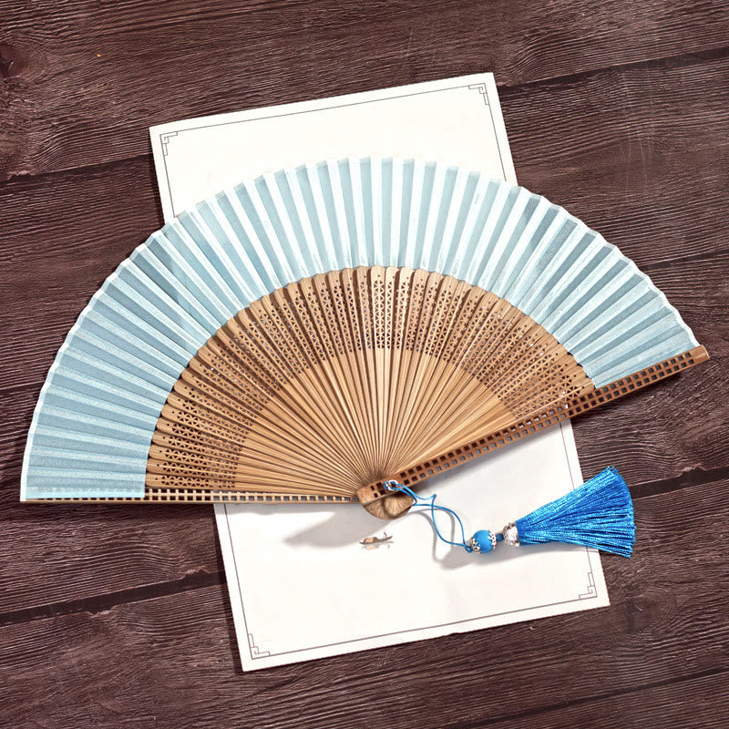 Vintage Chinesischer Faltfächer | Handfächer aus Bambus und Polyester