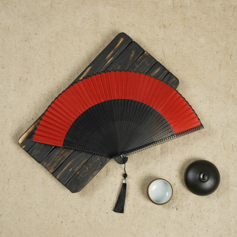 Vintage Chinesischer Faltfächer | Handfächer aus Bambus und Polyester