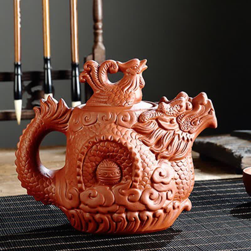 Vintage Drachen-Phönix-Keramik-Teekanne | Lila Tonkunst