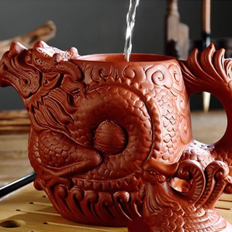 Vintage Drachen-Phönix-Keramik-Teekanne | Lila Tonkunst