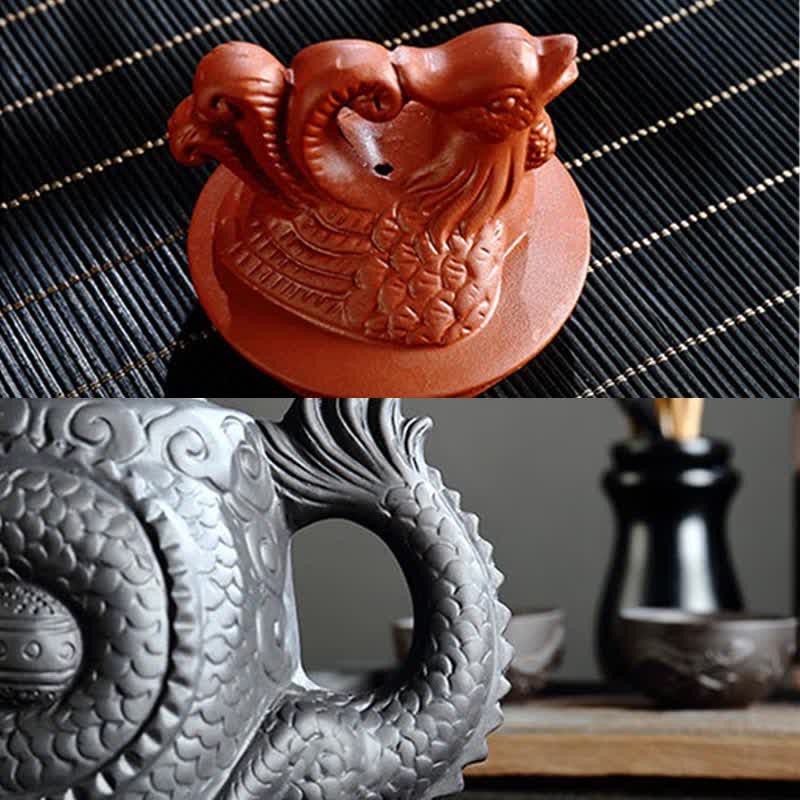 Vintage Drachen-Phönix-Keramik-Teekanne | Lila Tonkunst