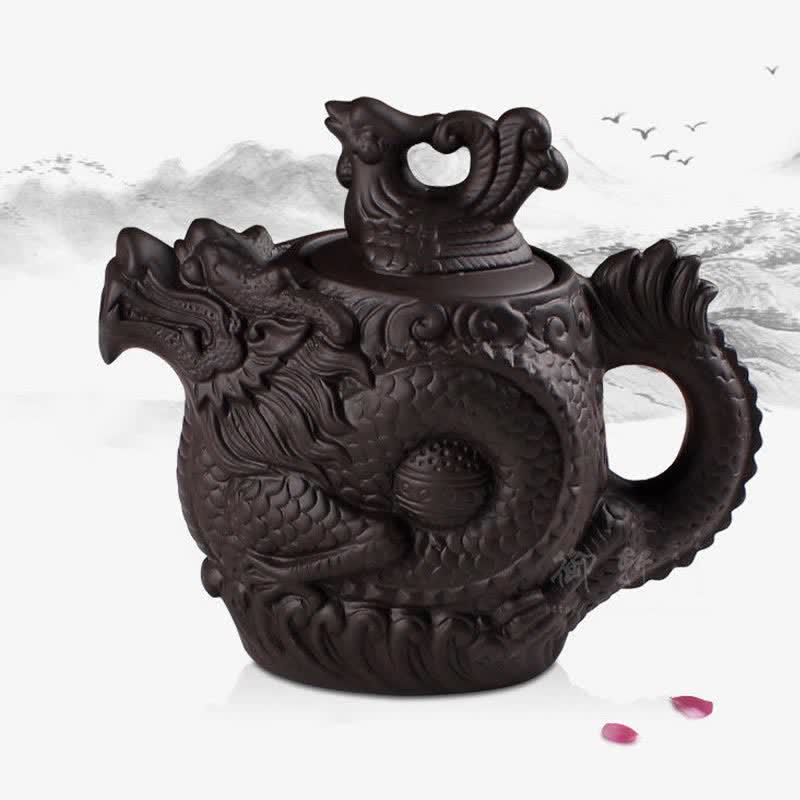 Vintage Drachen-Phönix-Keramik-Teekanne | Lila Tonkunst